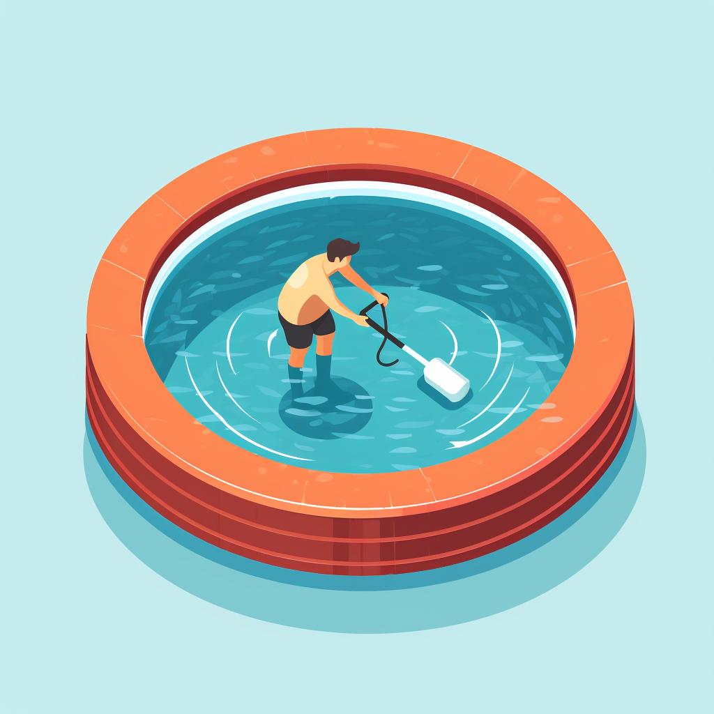 Person cleaning inflatable pool with a soft brush