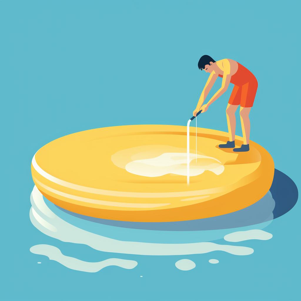 Person gently scrubbing the sides of an inflatable pool with a soft brush